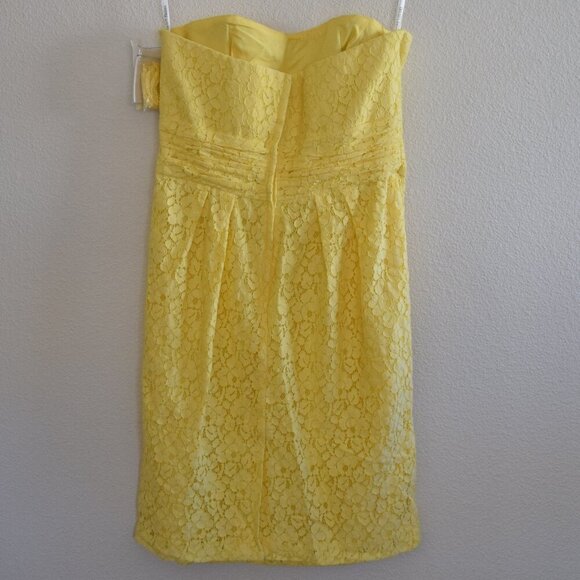 NWT DAVID'S BRIDAL Knee Length Floral Lace Strapless Dress In Yellow Size 12 - Picture 2 of 7
